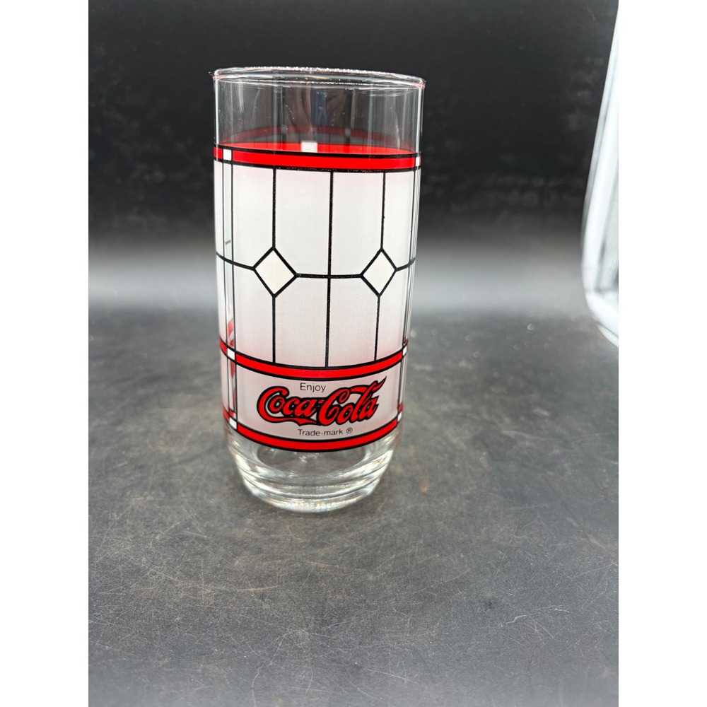 Vintage Coca-Cola Stained Glass Pattern Drinking Glass Tumbler Frosted 6 Inch